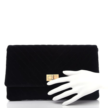 Chanel Velvet Chevron Quilted Reissue 2.55 Clutch Black 2 of 7