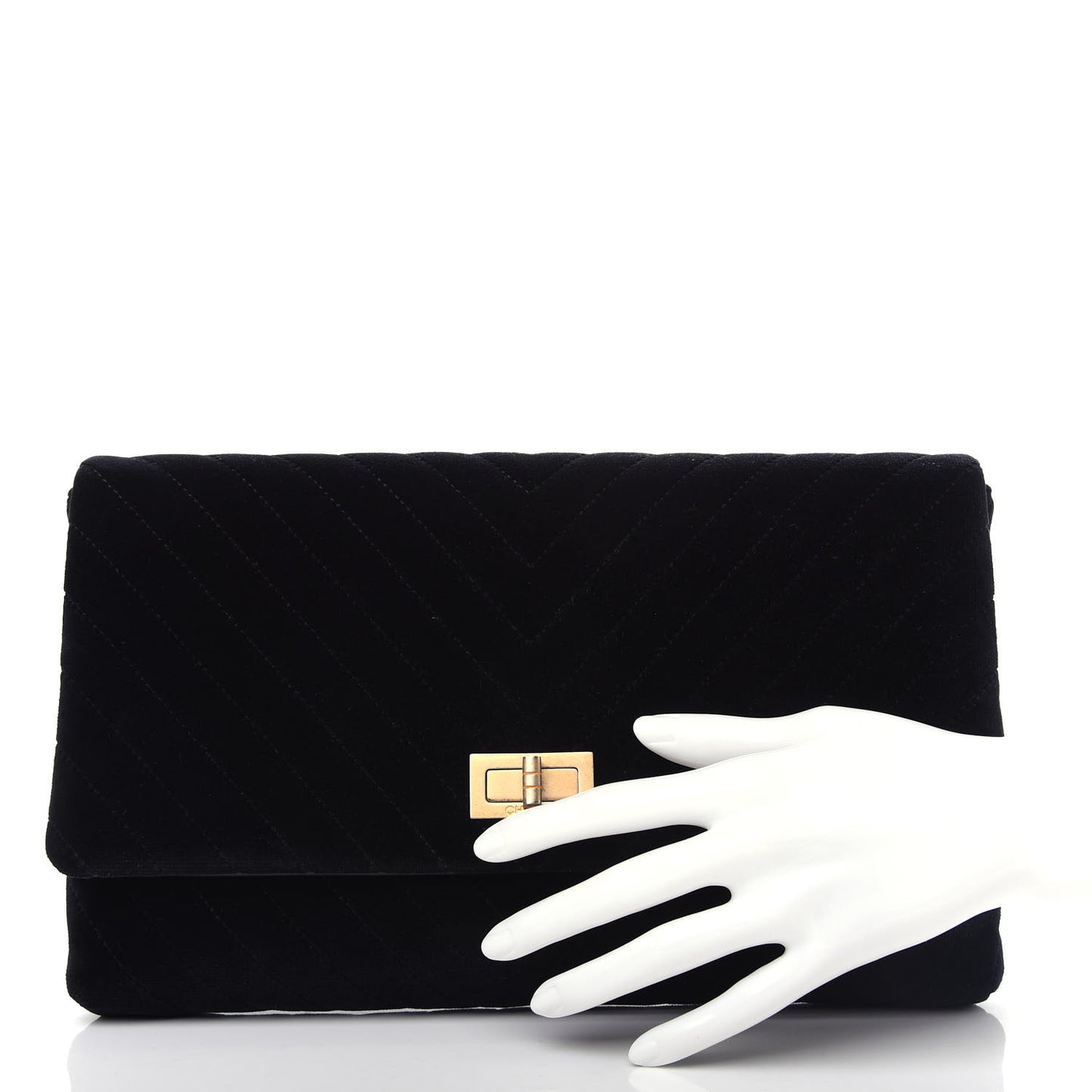 Velvet Chevron Quilted Reissue 2.55 Clutch Black