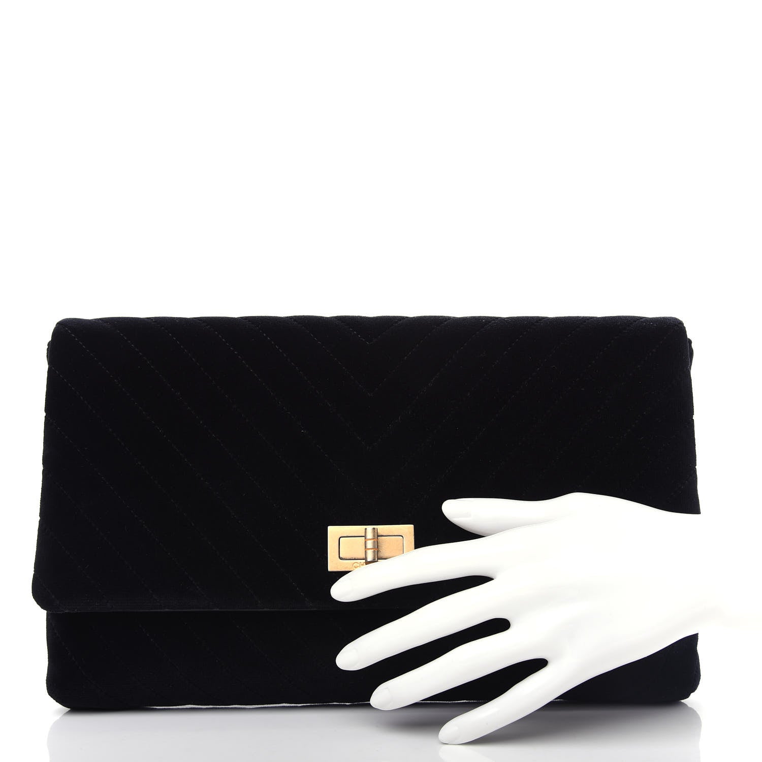 Chanel Velvet Chevron Quilted Reissue 2.55 Clutch Black 2 of 7