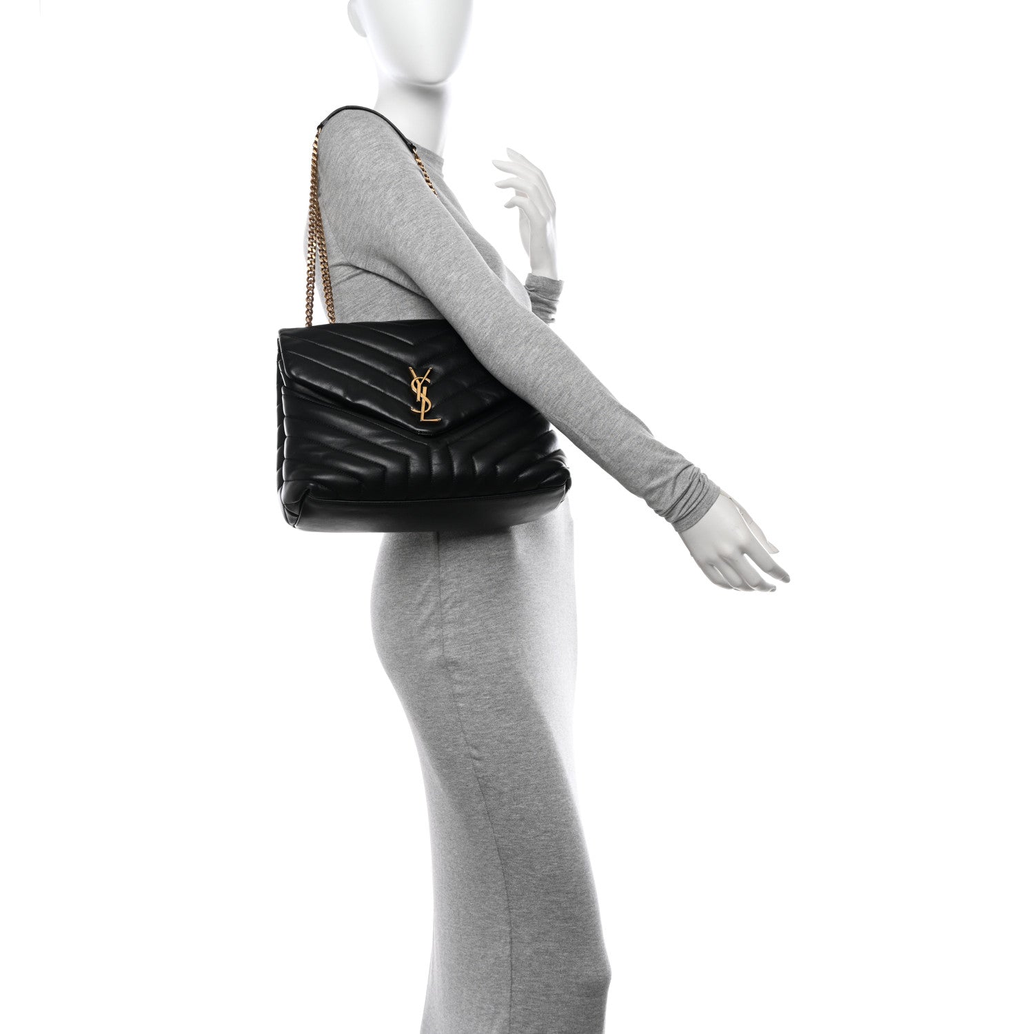 Saint Laurent Calfskin Y Quilted Monogram Medium Loulou Chain Satchel Black 2 of 14