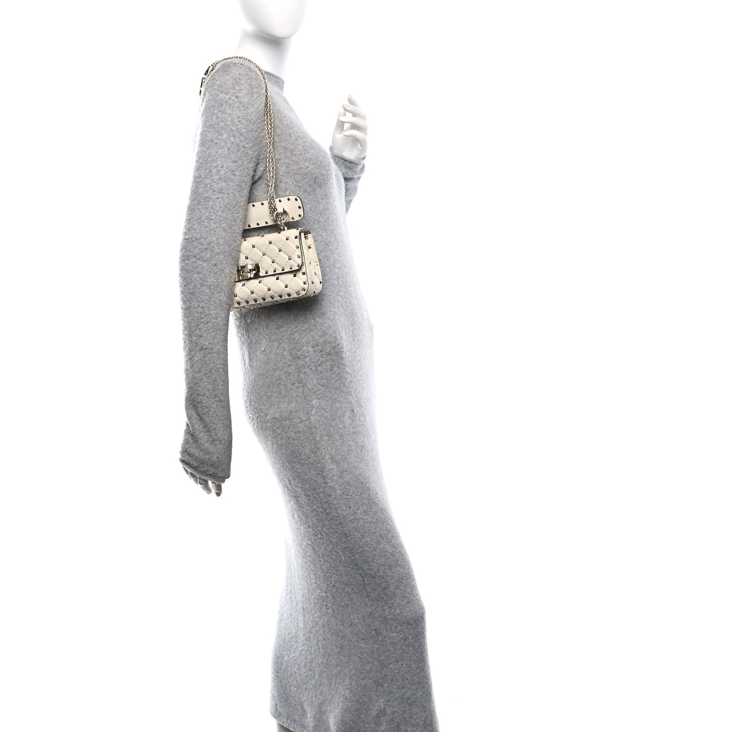 Nappa Small Rockstud Spike Shoulder Bag Light Ivory