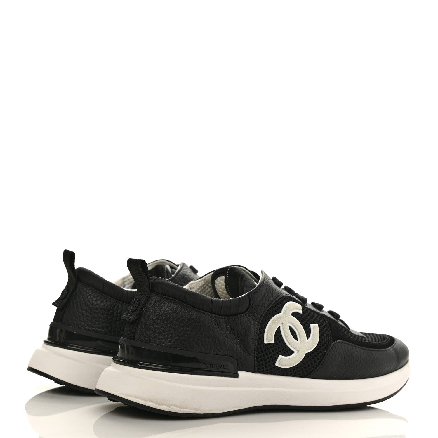 Chanel Calfskin Mesh Lycra Suede Womens Logo Sneakers 41 Black 4 of 9