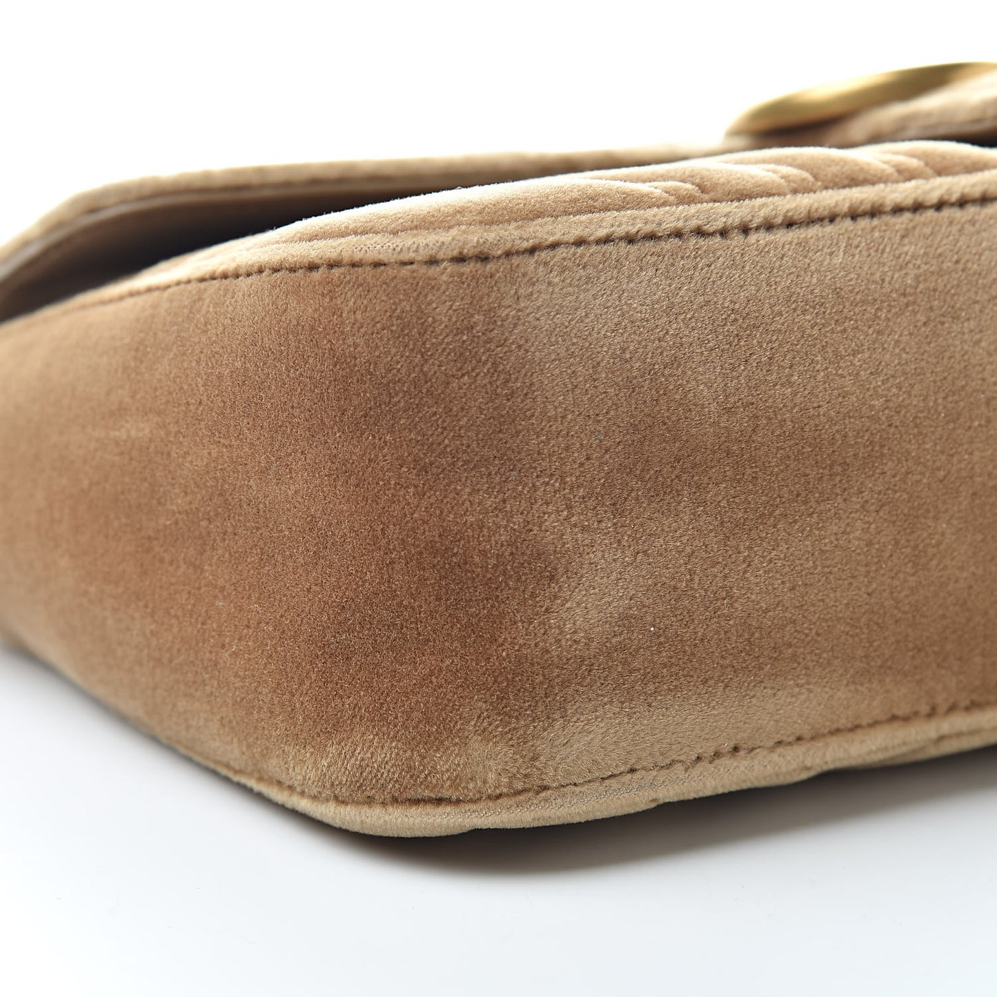 Velvet Matelasse Small GG Marmont Shoulder Bag Taupe