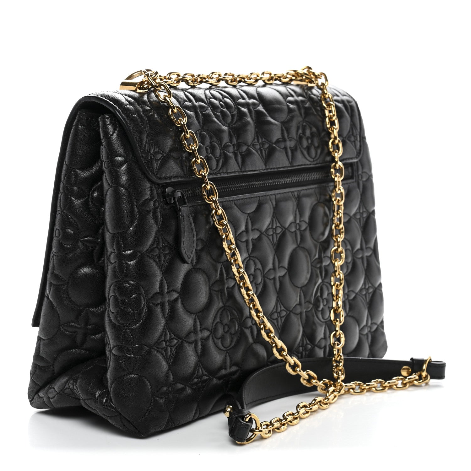 Lou¤is Vuit¤ton フラワーパターン ショルダーバッグ Louis Vuitton Lambskin Flower Quilted Twist Shoulder Bag GM Black