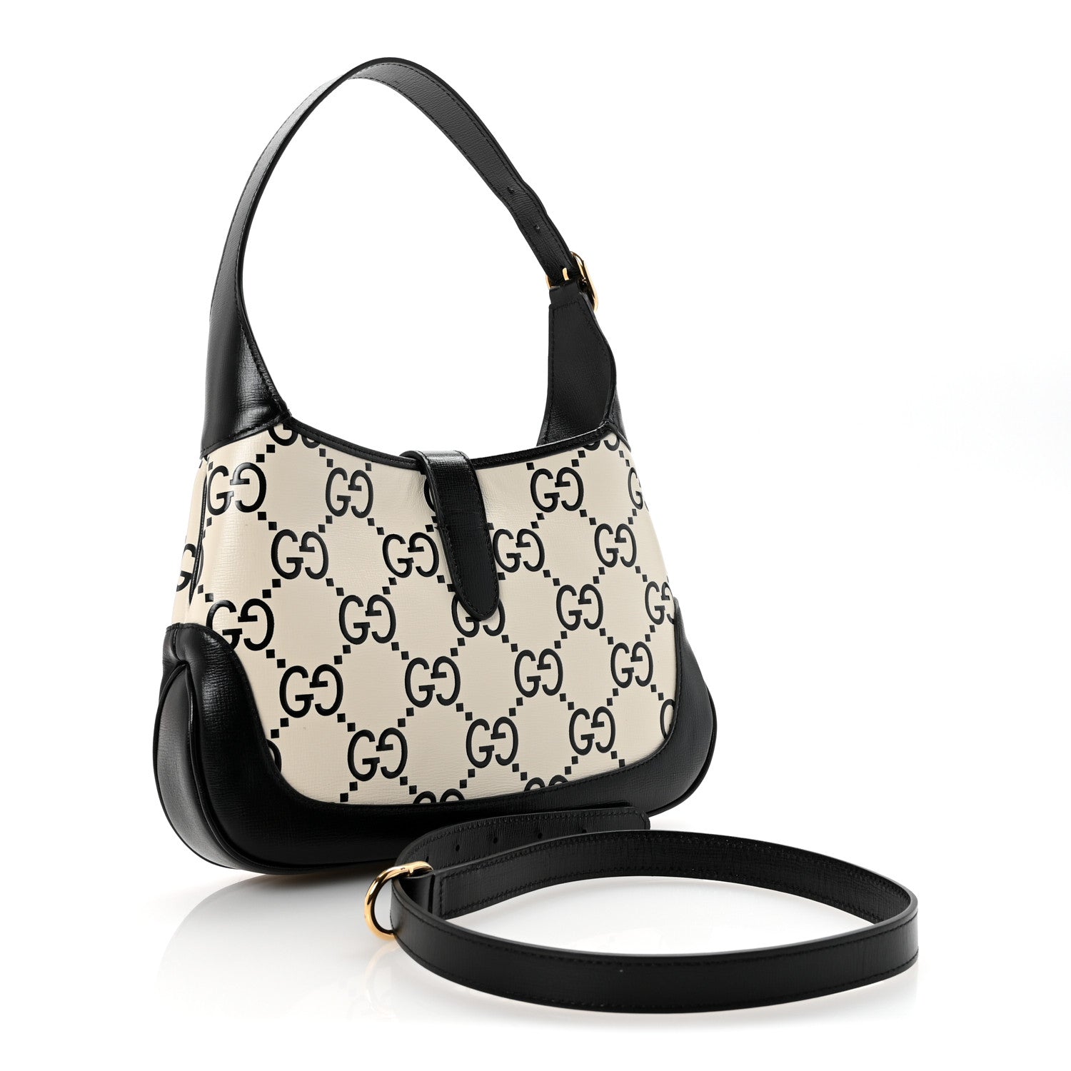 Gucci Azalea Calfskin GG Monogram Bi-Color Debossed Small Jackie 1961 Hobo Mystic White Black 3 of 10