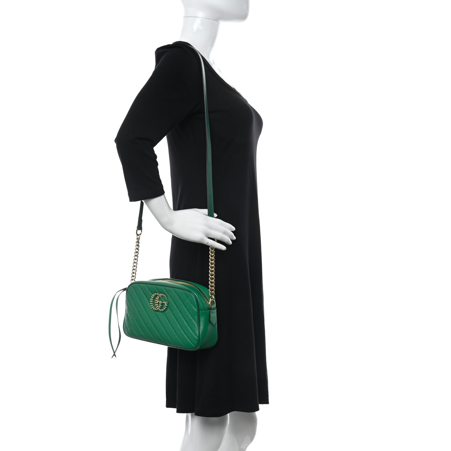Gucci Azalea Calfskin Enamel Matelasse Diagonal Small Torchon GG Marmont Chain Shoulder Bag New Shamarock Emerald 2 of 10