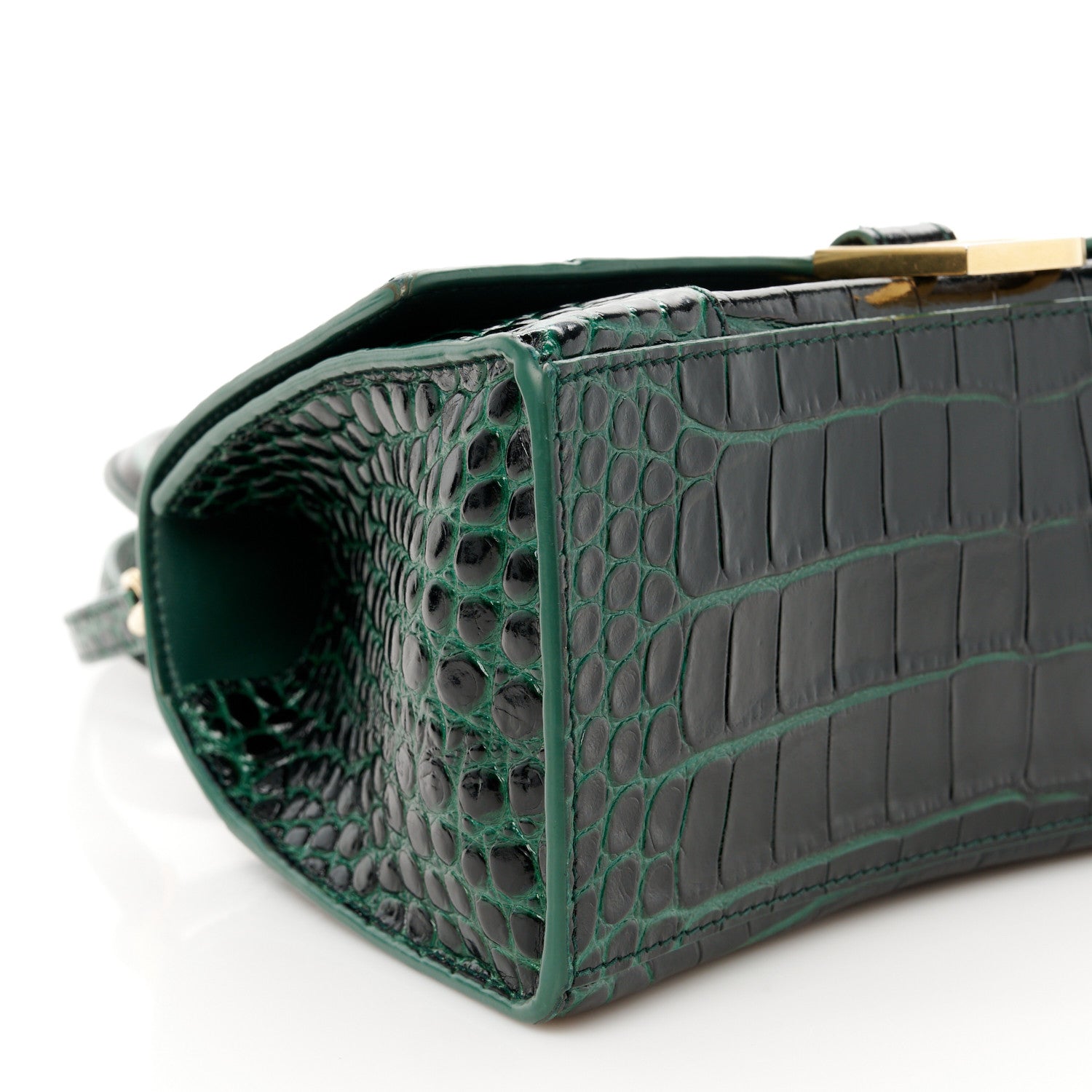 Balenciaga Shiny Calfskin Crocodile Embossed Small Hourglass Top Handle Bag Forest Green 9 of 10