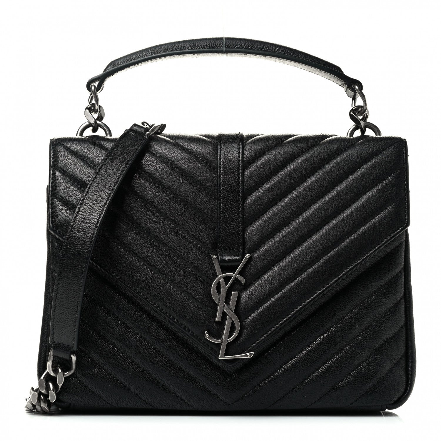 Saint Laurent Sheepskin Matelasse Chevron Monogram Medium College Bag Black 1 of 4
