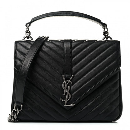 Saint Laurent Sheepskin Matelasse Chevron Monogram Medium College Bag Black 1 of 4