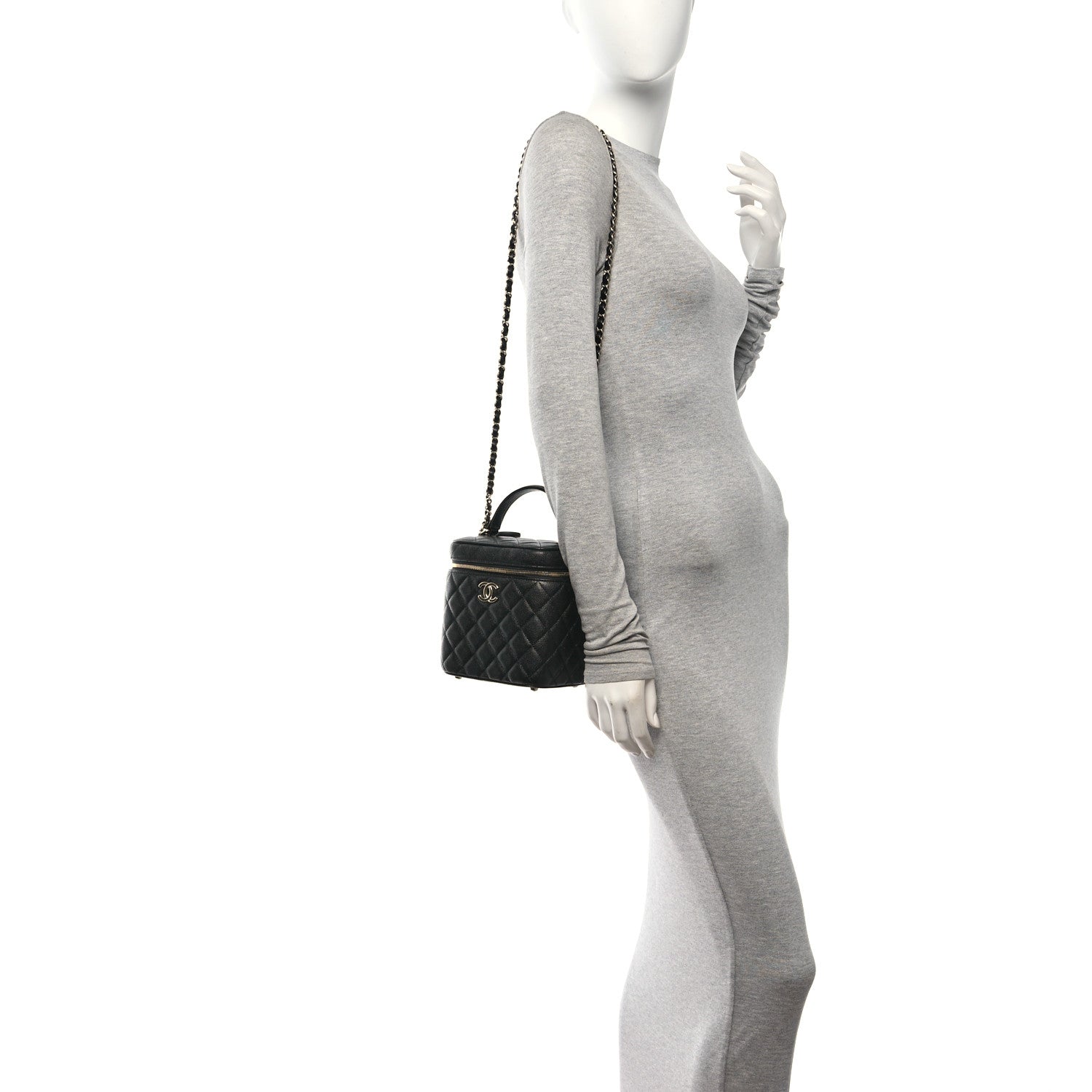 Chanel Caviar Quilted Small Top Handle Vanity Case With Chain Black 2 of 10