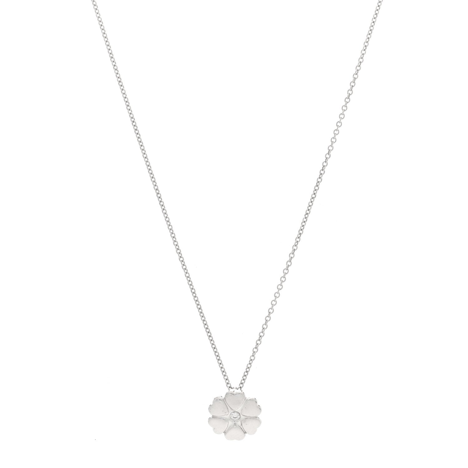 Tiffany Sterling Diamond Paloma Picasso Flower Heart Pendant Necklace 1 of 4