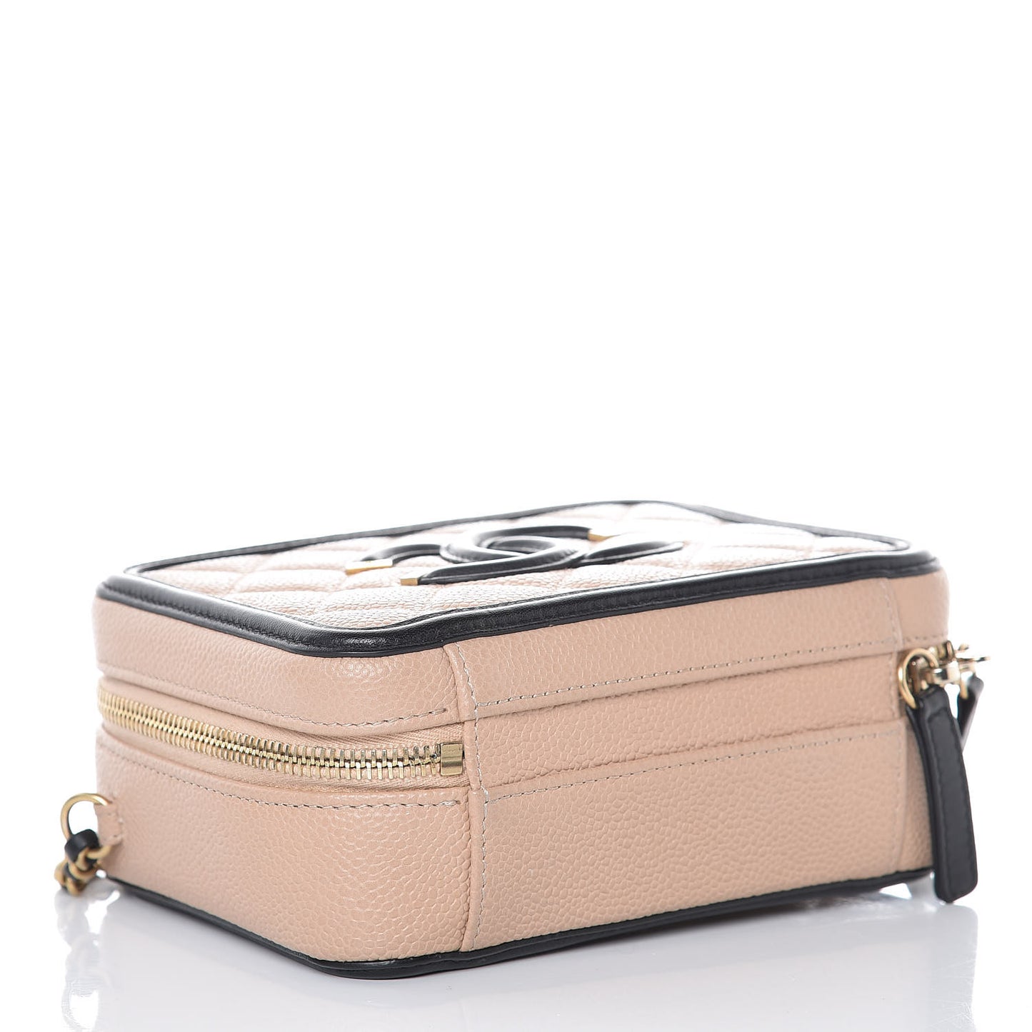 Caviar Quilted Small CC Filigree Vanity Case Beige Black
