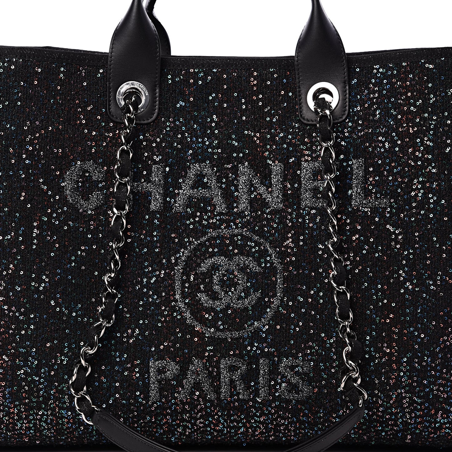 Viscose Sequins Medium Deauville Tote Black