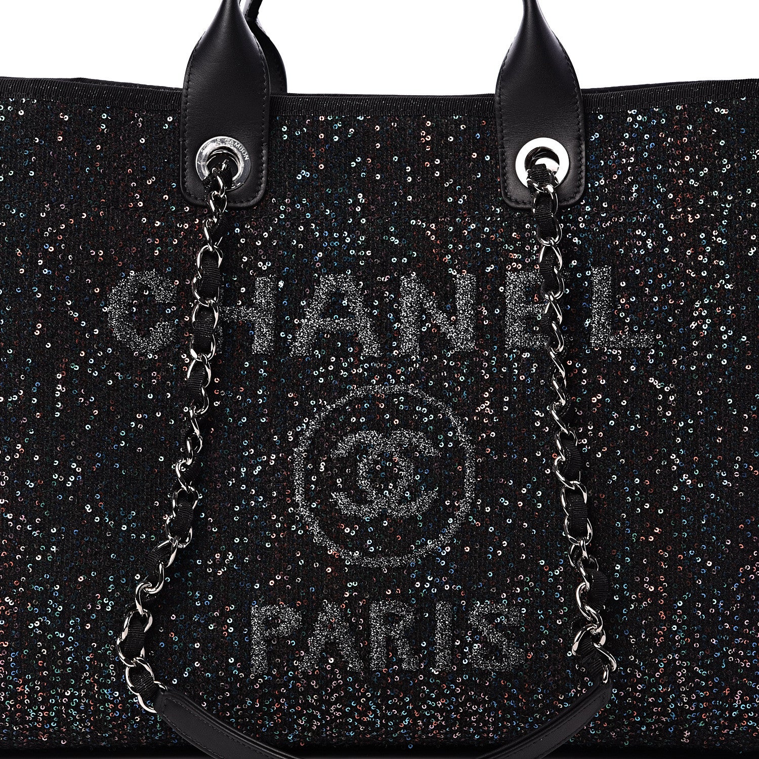 Chanel Viscose Sequins Medium Deauville Tote Black 7 of 9