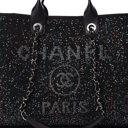 Chanel Viscose Sequins Medium Deauville Tote Black 7 of 9