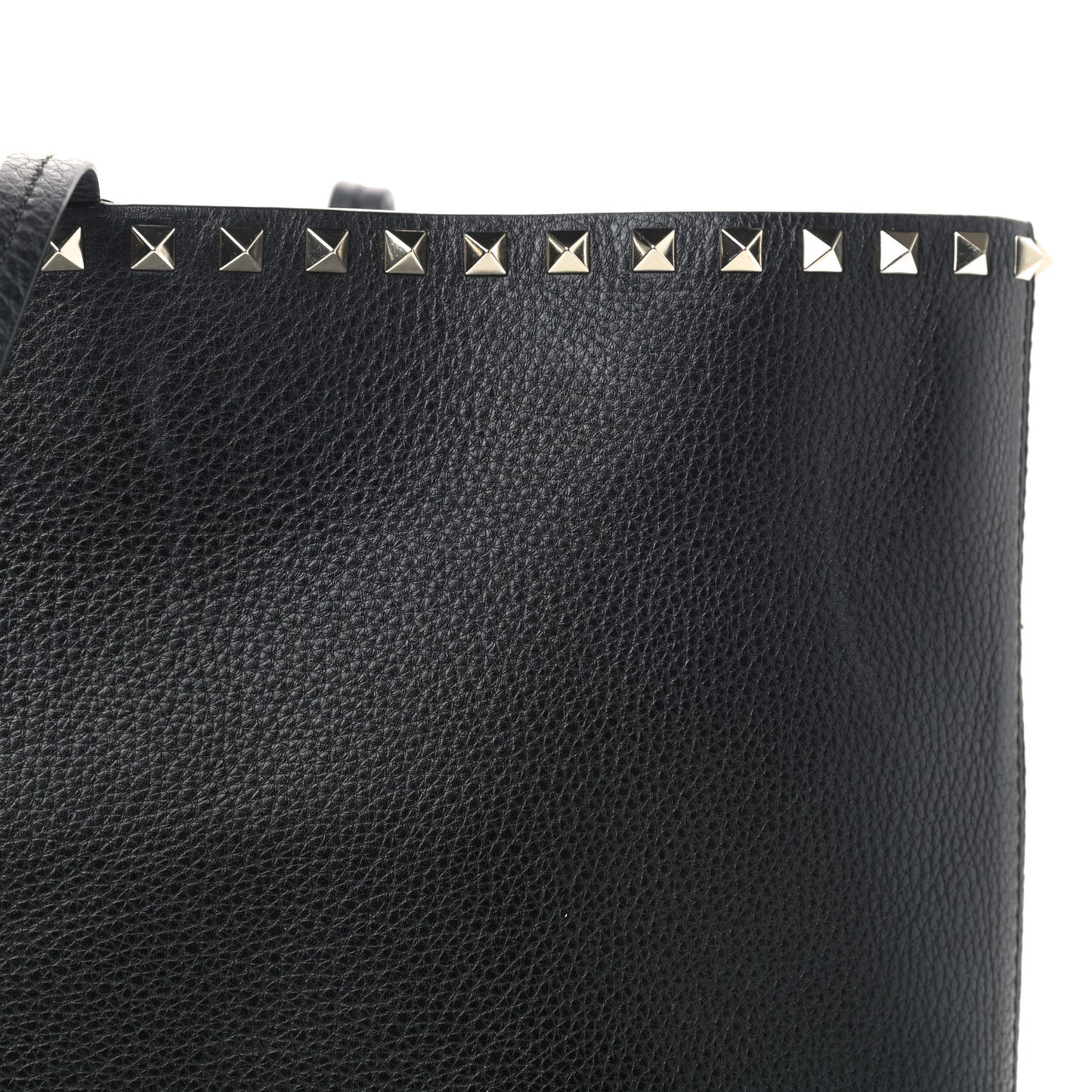 Grained Calfskin Rockstud Shoulder Tote Black