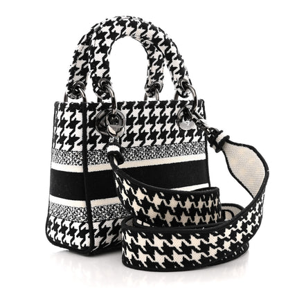 Christian Dior Canvas Houndstooth Embroidered Mini Lady D-Lite Black White 3 of 11