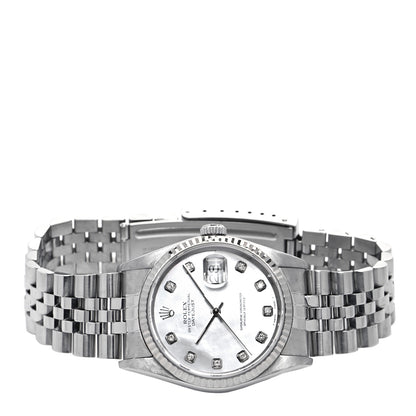 Rolex Stainless Steel 18K White Gold Diamond 36mm Oyster Perpetual Datejust Watch White 16234 2 of 5