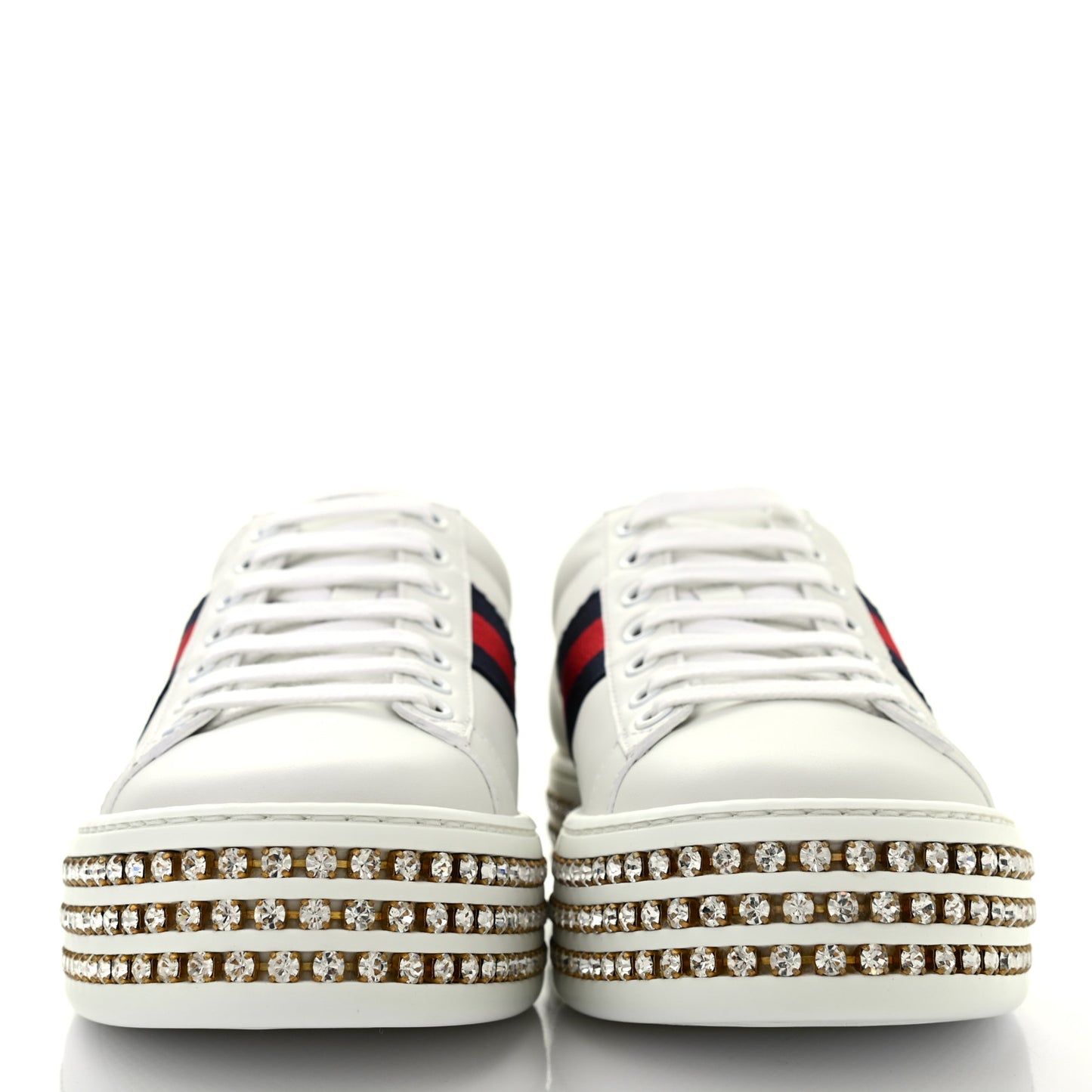 Calfskin Crystal Web Bee Embroidered Womens Ace Platform Sneakers 37 White