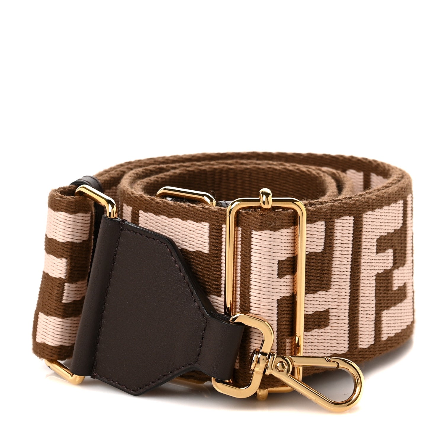 Fendi Ribbon Vitello Century FF 1974 Embroidered Adjustable Strap You Fango Rosa Confetto Chocolate 1 of 5