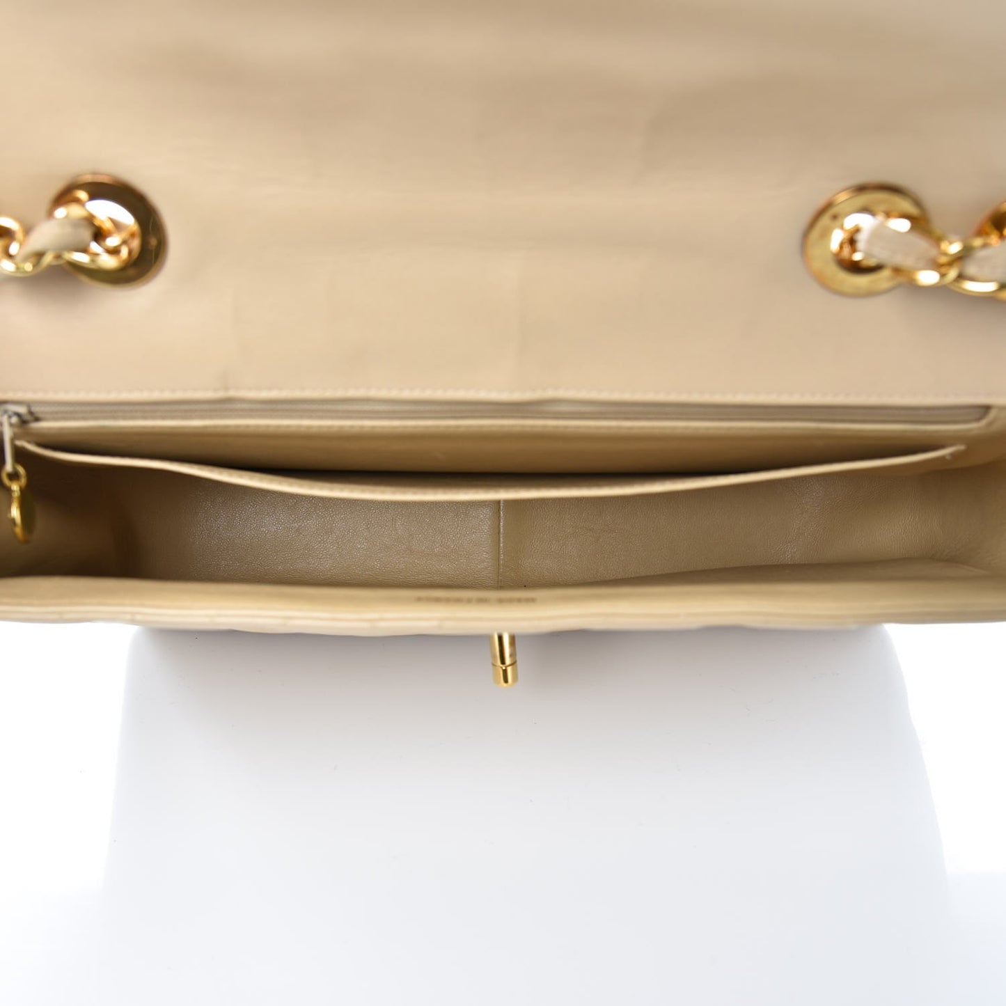 Lambskin Quilted Jumbo Single Flap Light Beige