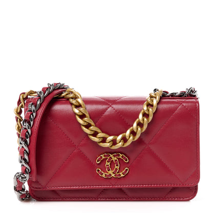 Chanel Shiny Goatskin Quilted Chanel 19 Wallet On Chain WOC Rouge 1 of 12