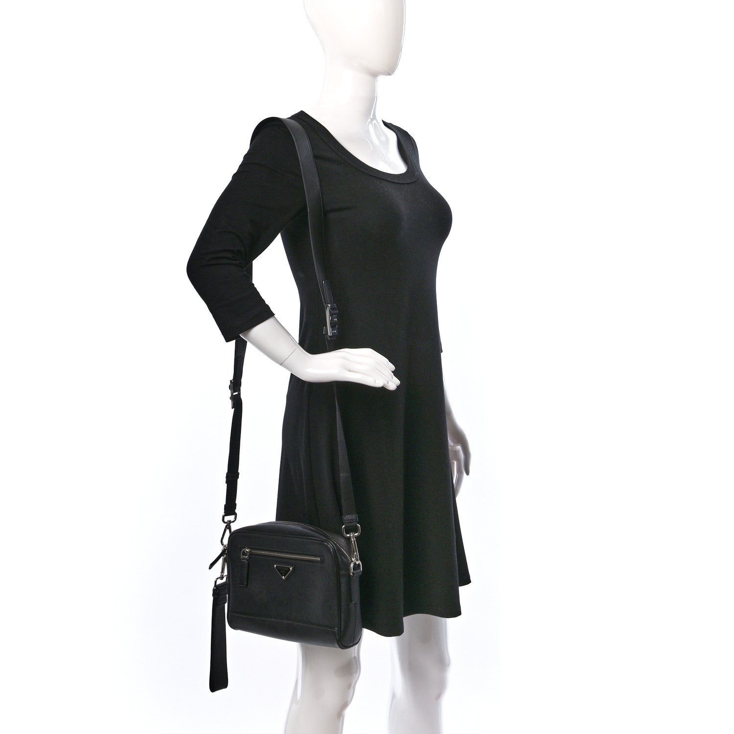 Prada Saffiano Zip Crossbody Bag Black 2 of 11