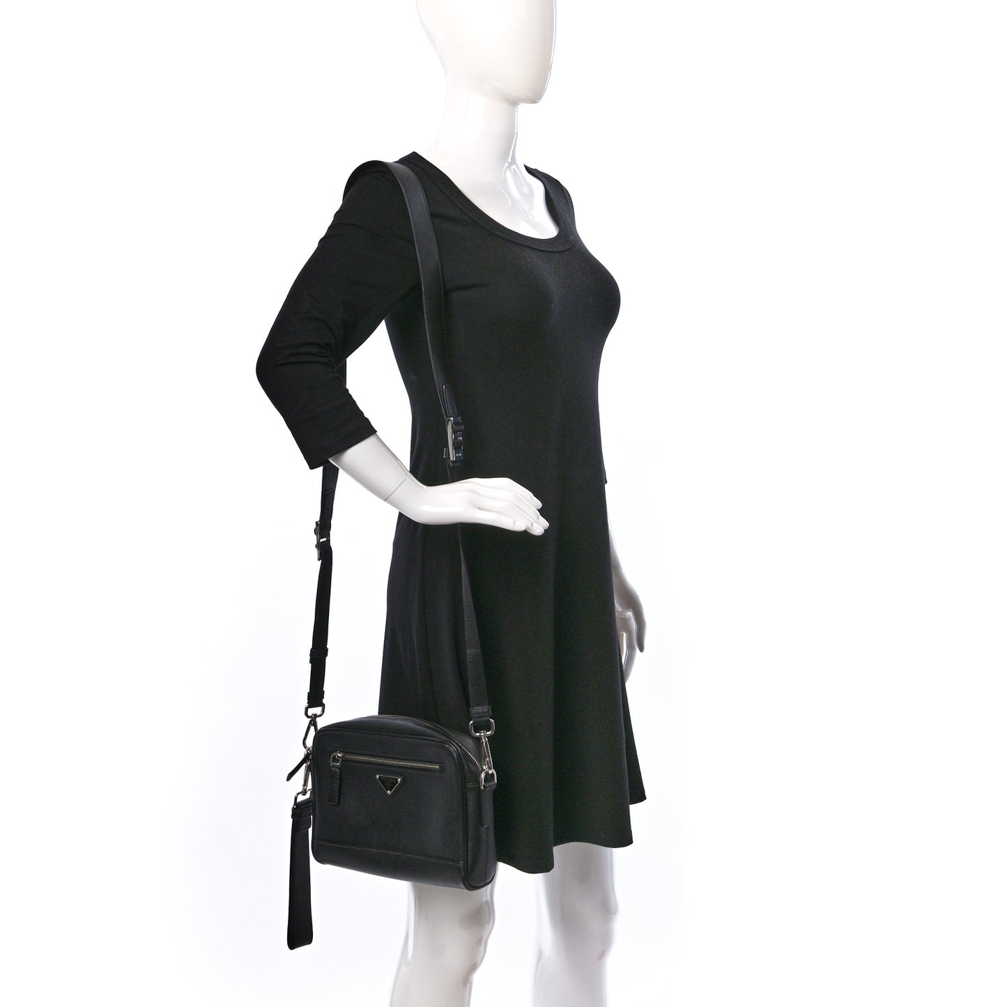 Saffiano Zip Crossbody Bag Black