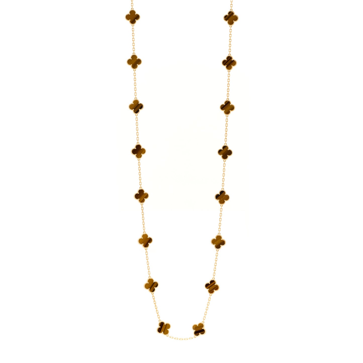 18K Yellow Gold Tiger Eye 20 Motifs Vintage Alhambra Necklace