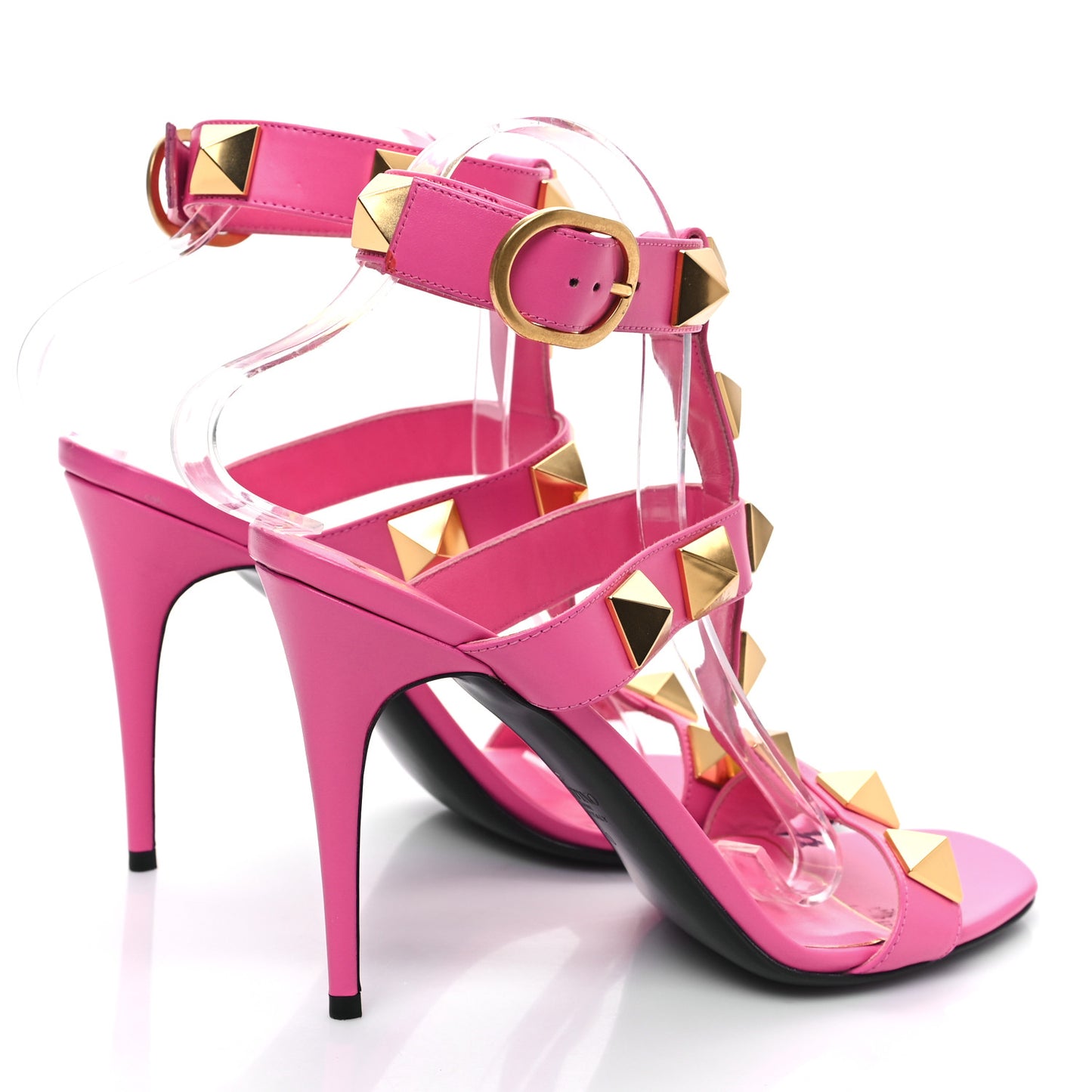 Calfskin Roman Stud Ankle Strap 100mm Sandals 40 Feminine Pink