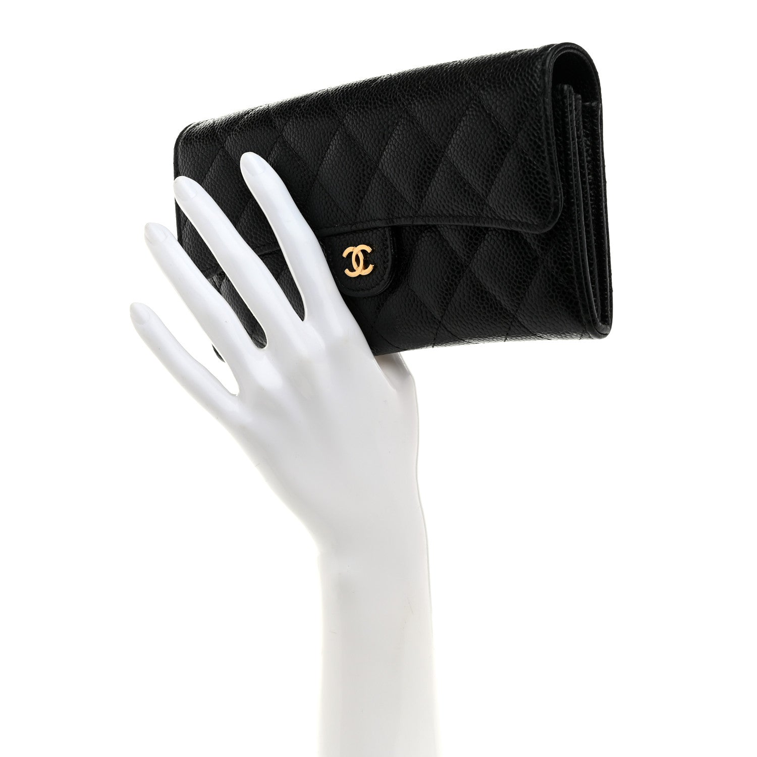 Chanel Caviar Quilted Large Gusset Flap Wallet Black 2 of 9