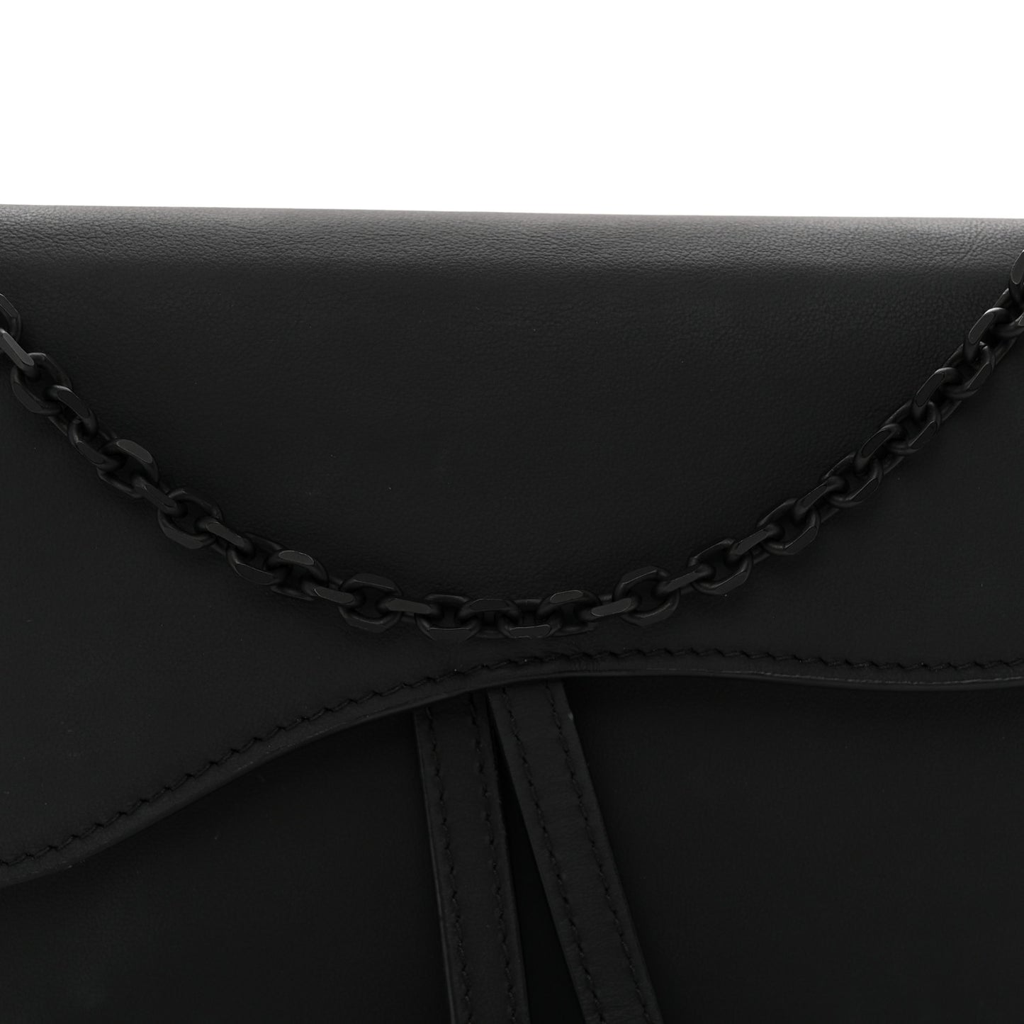 Ultra Matte Calfskin Saddle Chain Wallet Pouch Black