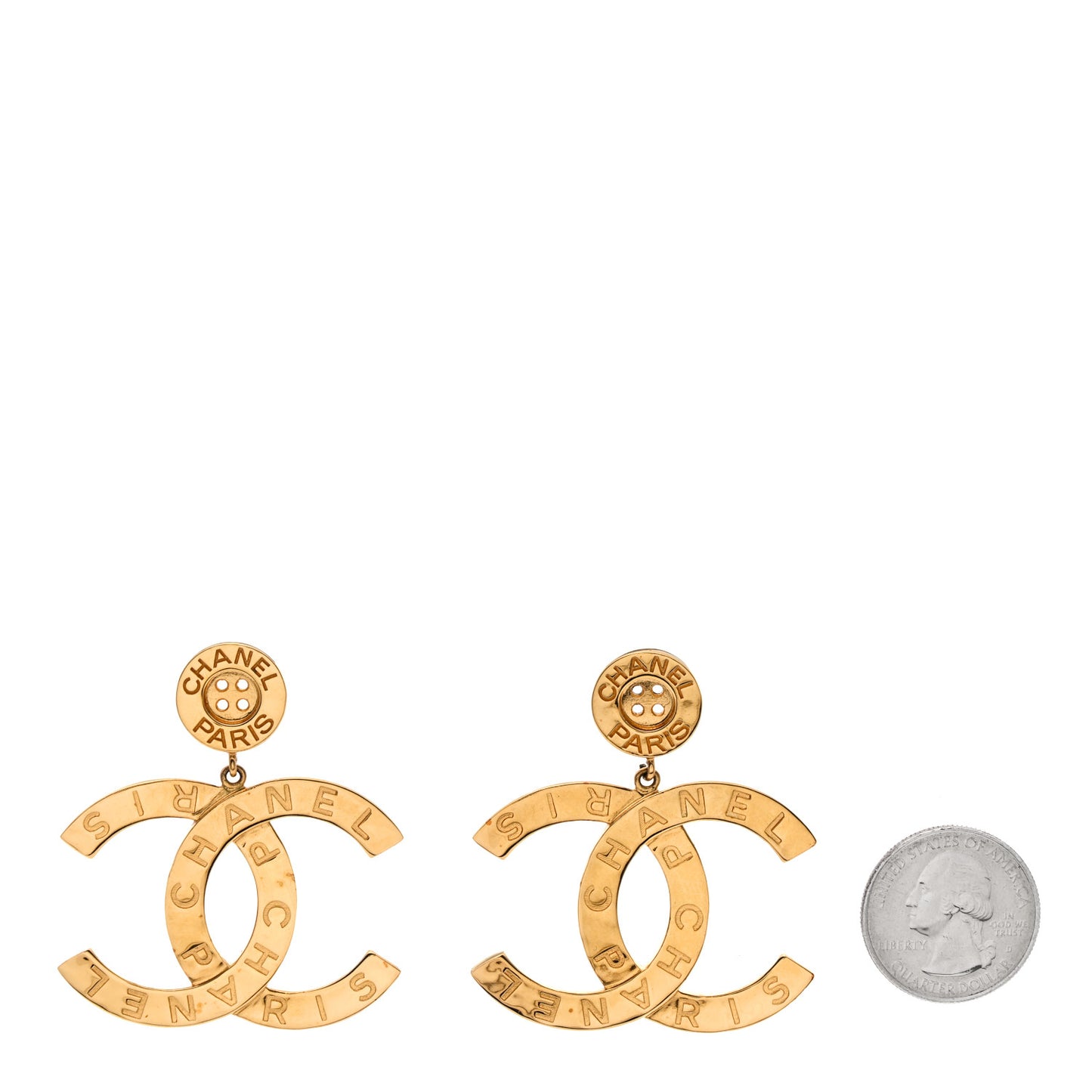 Metal Large Paris Button Earrings Gold