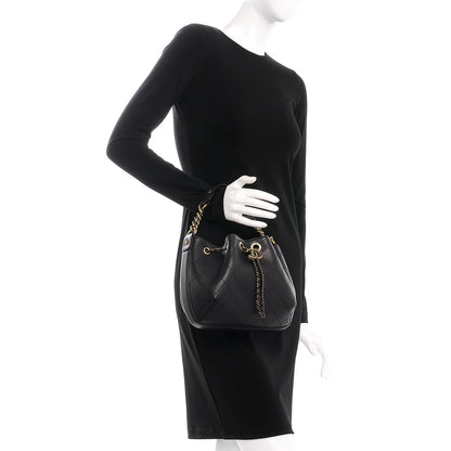 Chanel Calfskin Stitched Small Paris Rome Drawstring CC Bag Black 2 of 17