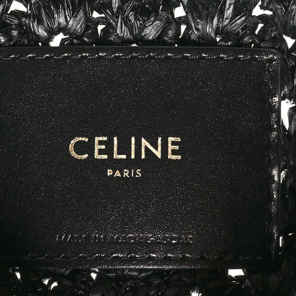Celine Raffia Calfskin Triomphe Panier Hobo Bag Black 6 of 10