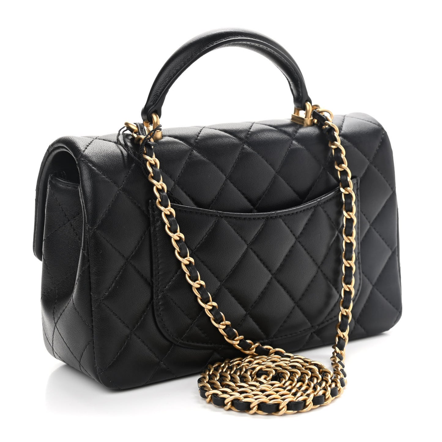 Lambskin Quilted Mini Top Handle Rectangular Flap Black