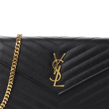 Saint Laurent Grain De Poudre Matelasse Chevron Monogram Chain Wallet Black 9 of 10