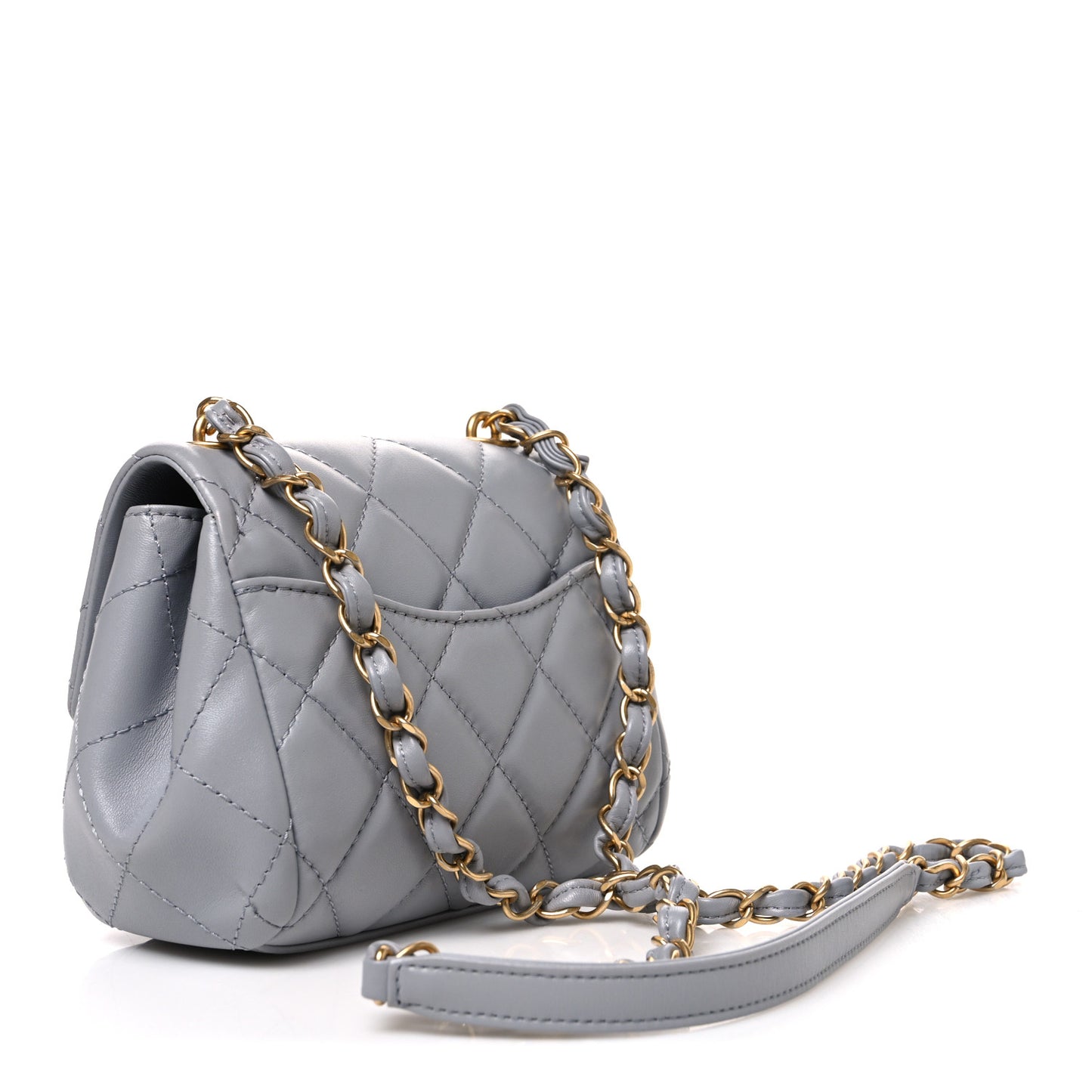 Lambskin Quilted Mini Flap Light Grey
