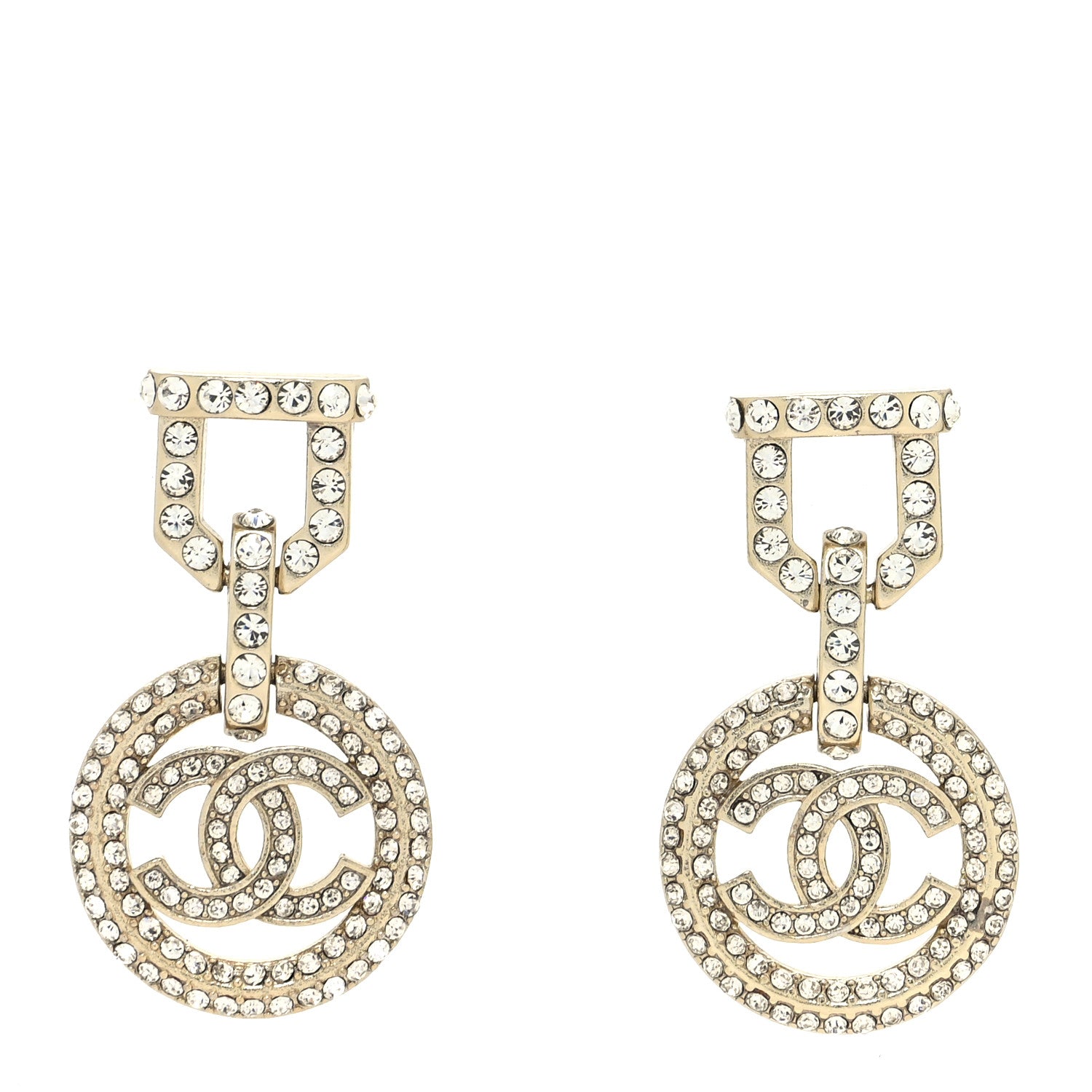 Chanel Crystal CC Vendome Round Drop Earrings Gold 1 of 4