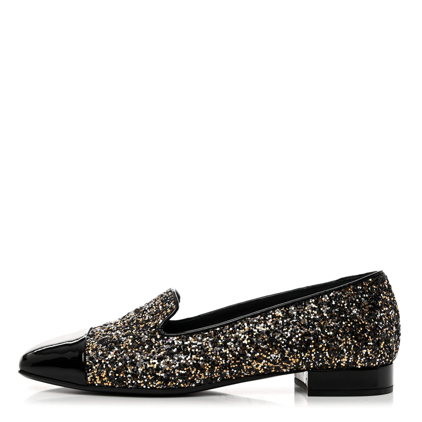 Glitter Fabric Patent Calfskin Mocassin Loafers 38 Black Bronze