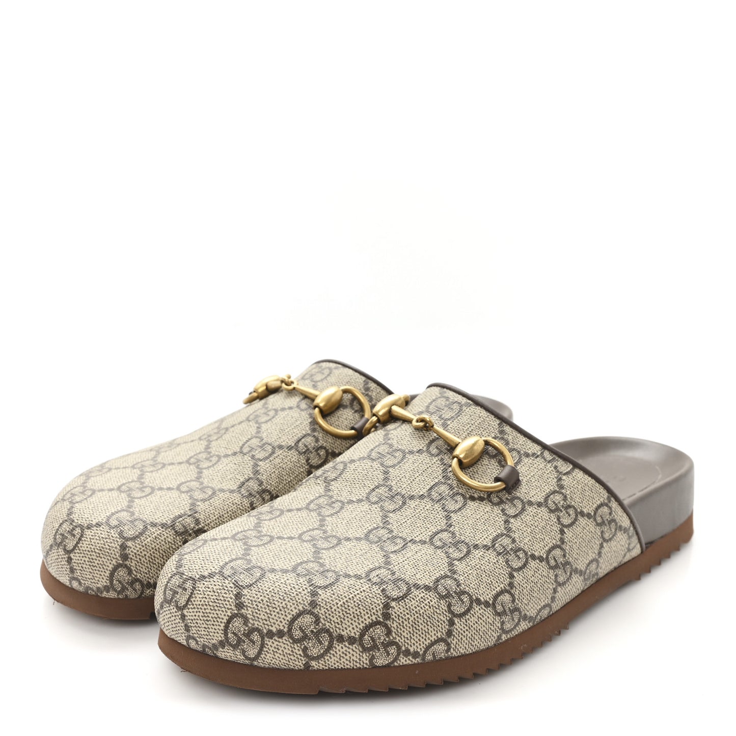 GG Supreme Monogram Miro Soft Calfskin Womens Horsebit Slippers 37.5 Beige Ebony New Acero