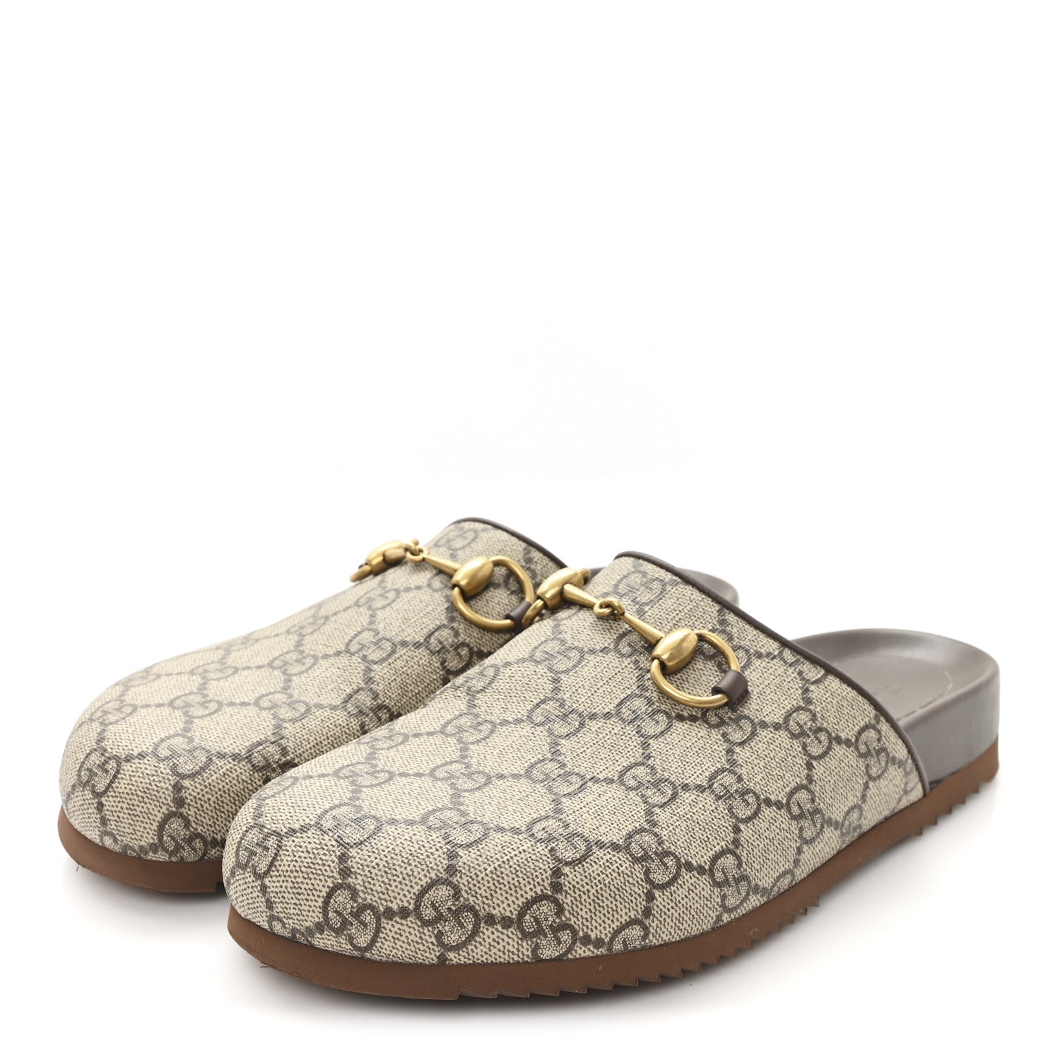 Gucci GG Supreme Monogram Miro Soft Calfskin Womens Horsebit Slippers 37.5 Beige Ebony New Acero 4 of 9