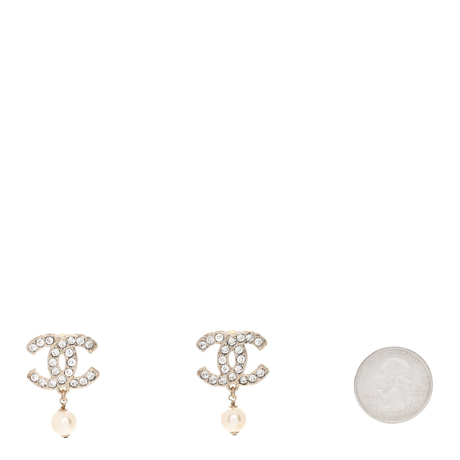Chanel Crystal Pearl CC Drop Earrings Gold 2 of 4