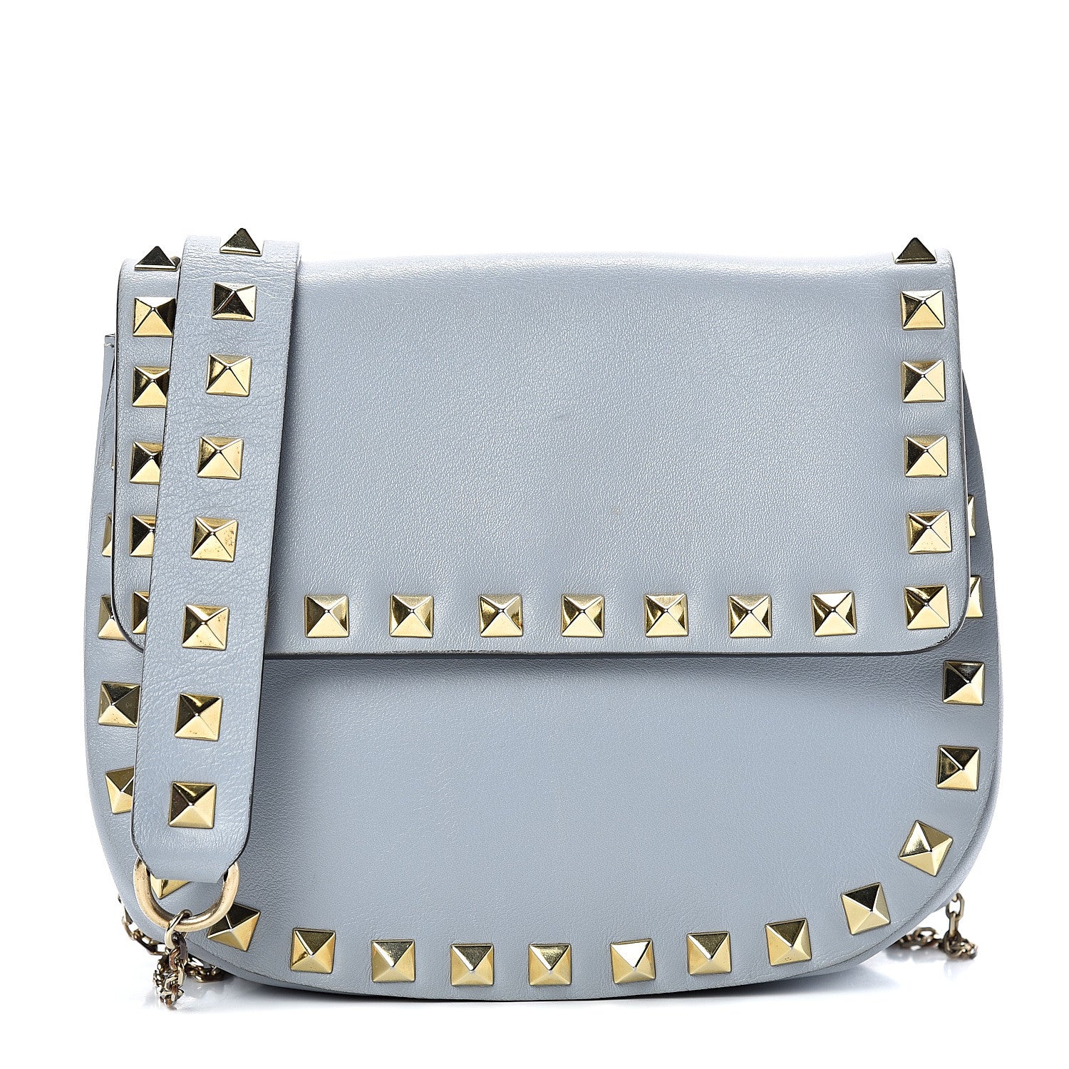 Valentino Garavani Vitello Mini Rockstud Crossbody Saddle Bag Stone 1 of 10