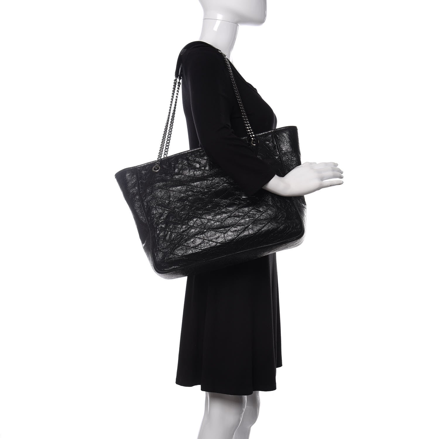 Saint Laurent Crinkled Calfskin Matelasse Monogram Large Niki Shopping Tote Bag Black 2 of 12