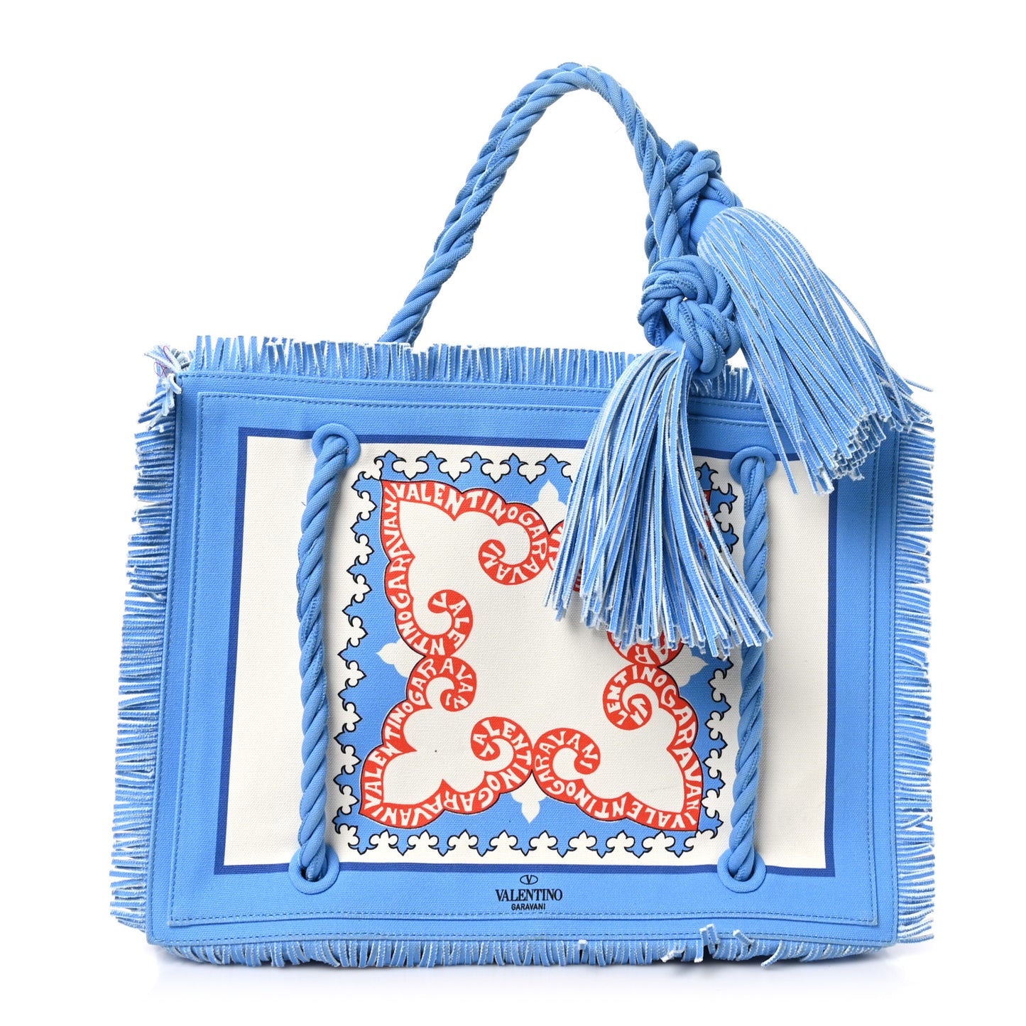 Ibiza Canvas Rope Fringe Miami Medium Tote Blue