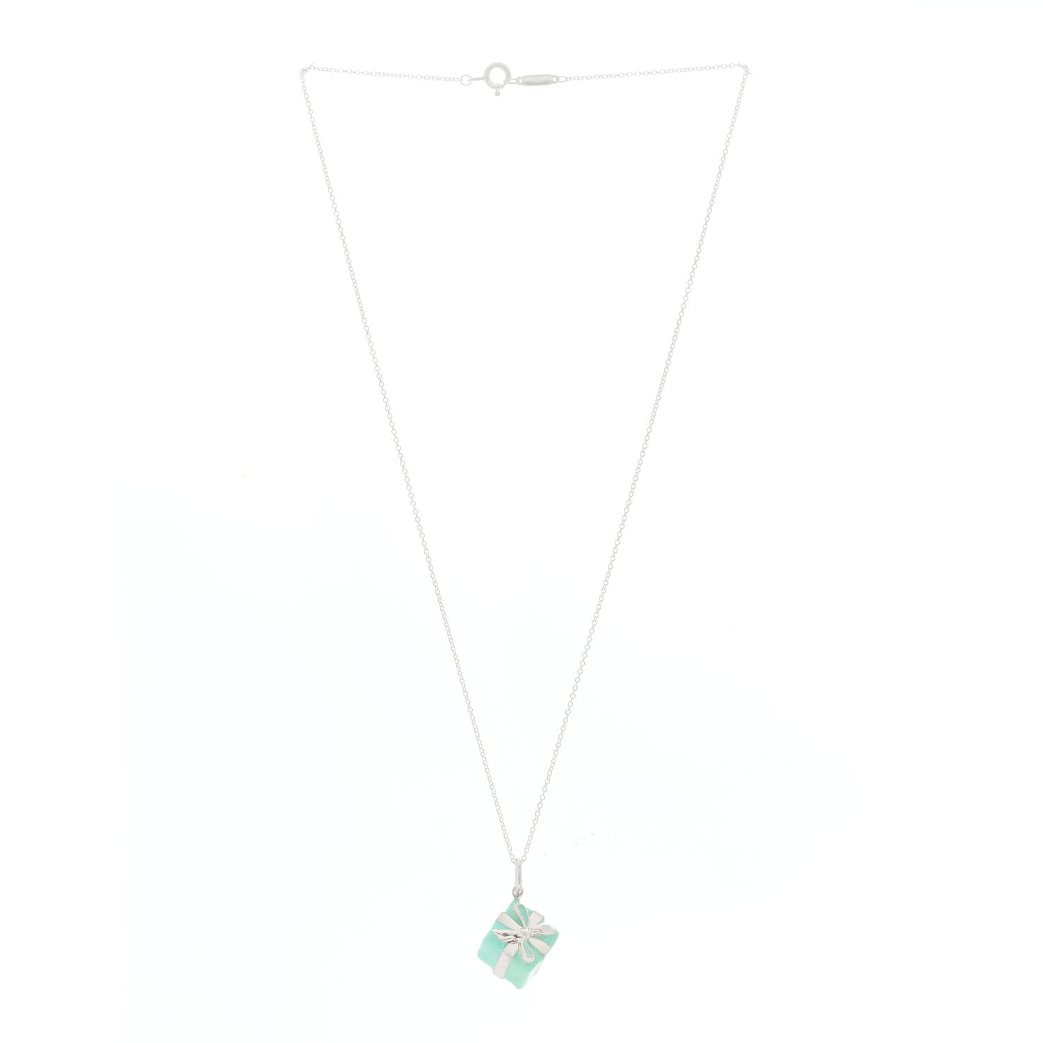 Tiffany Sterling Silver Enamel Gift Box Charm Necklace Blue 2 of 4