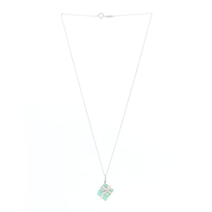 Tiffany Sterling Silver Enamel Gift Box Charm Necklace Blue 2 of 4