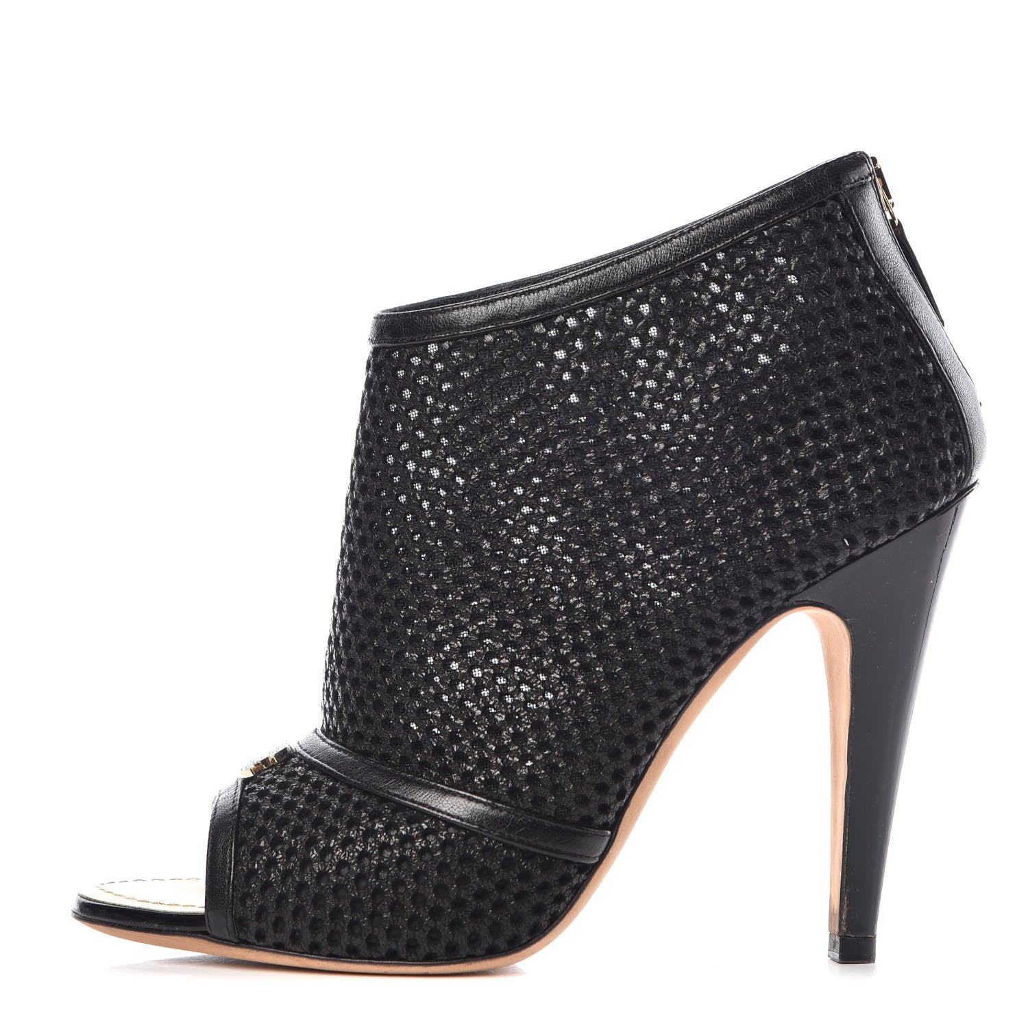 Chanel Mesh CC Peep Toe Ankle Boots 38 Black 1 of 13
