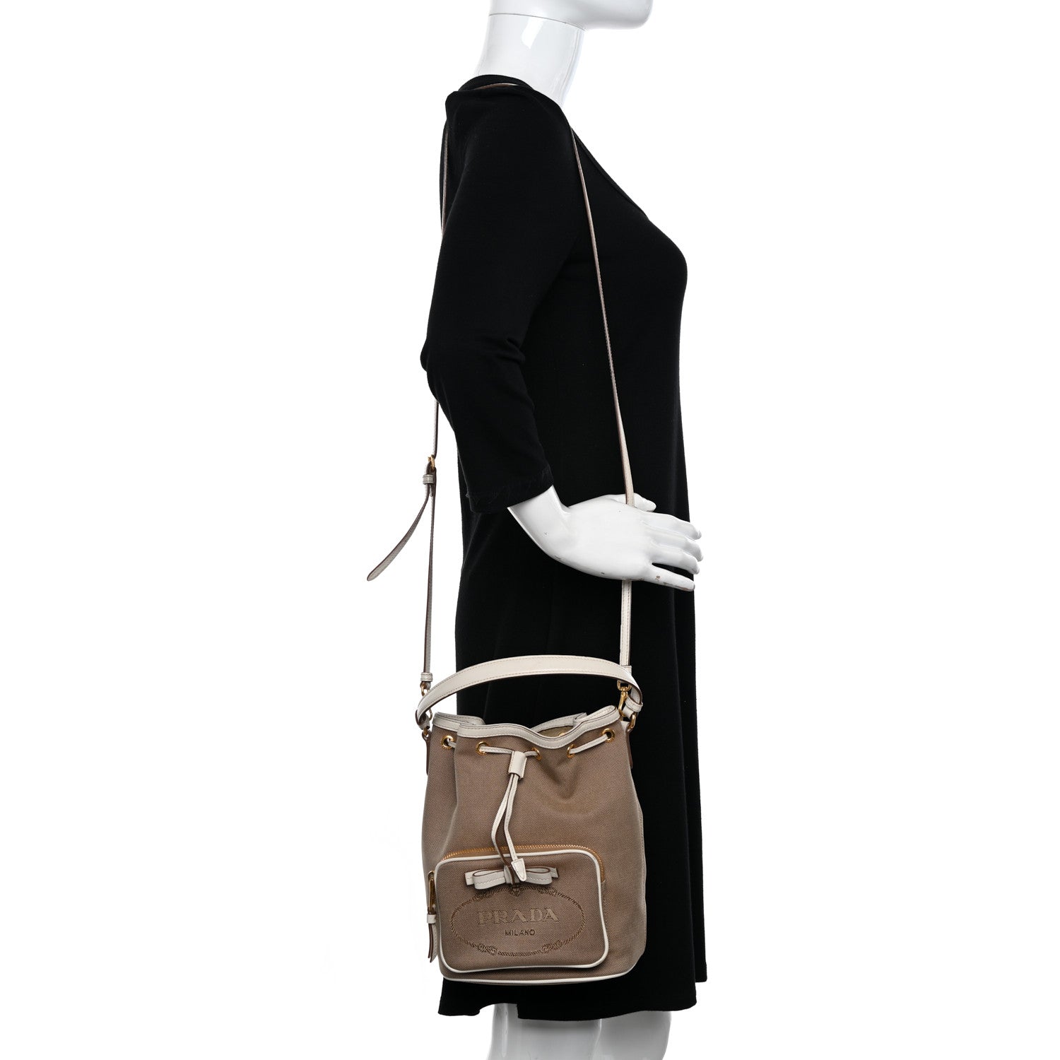 Prada Jacquard Logo Mini Bucket Crossbody Bag Corda Talco 2 of 15